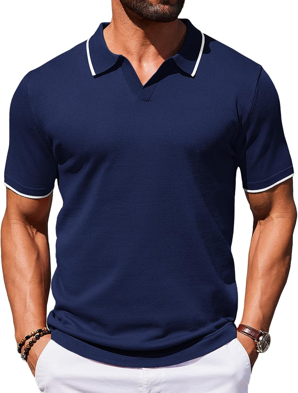 Men's Short Sleeve Casual Knit Polo Shirt - Vintage Golf Style Tops