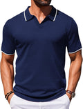 Men's Short Sleeve Casual Knit Polo Shirt - Vintage Golf Style Tops