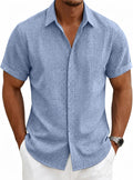 Men's Short Sleeve Linen Casual Button-Down Shirt for Summer Beach Vacations - Breathable Dress Shirt