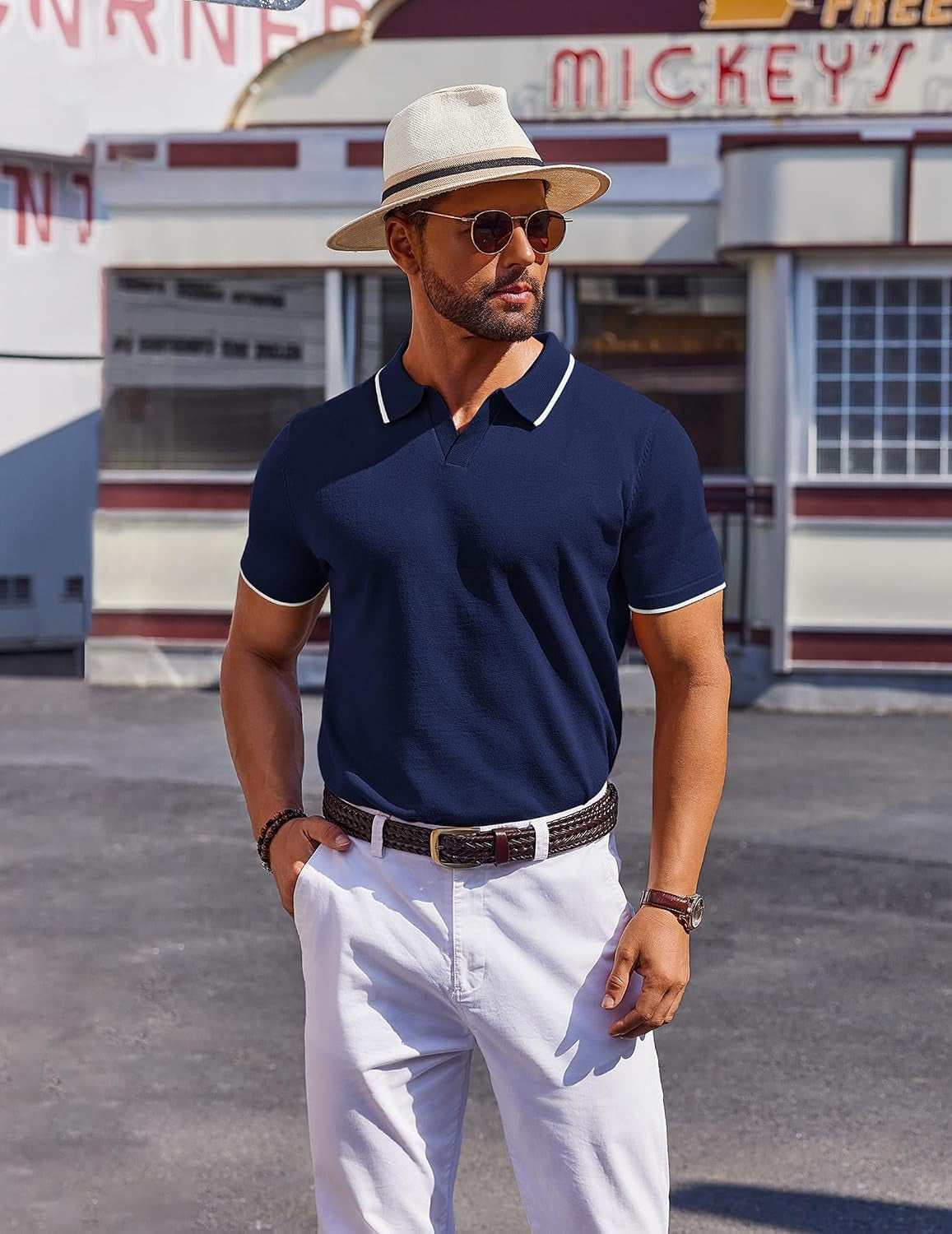 Men's Short Sleeve Casual Knit Polo Shirt - Vintage Golf Style Tops