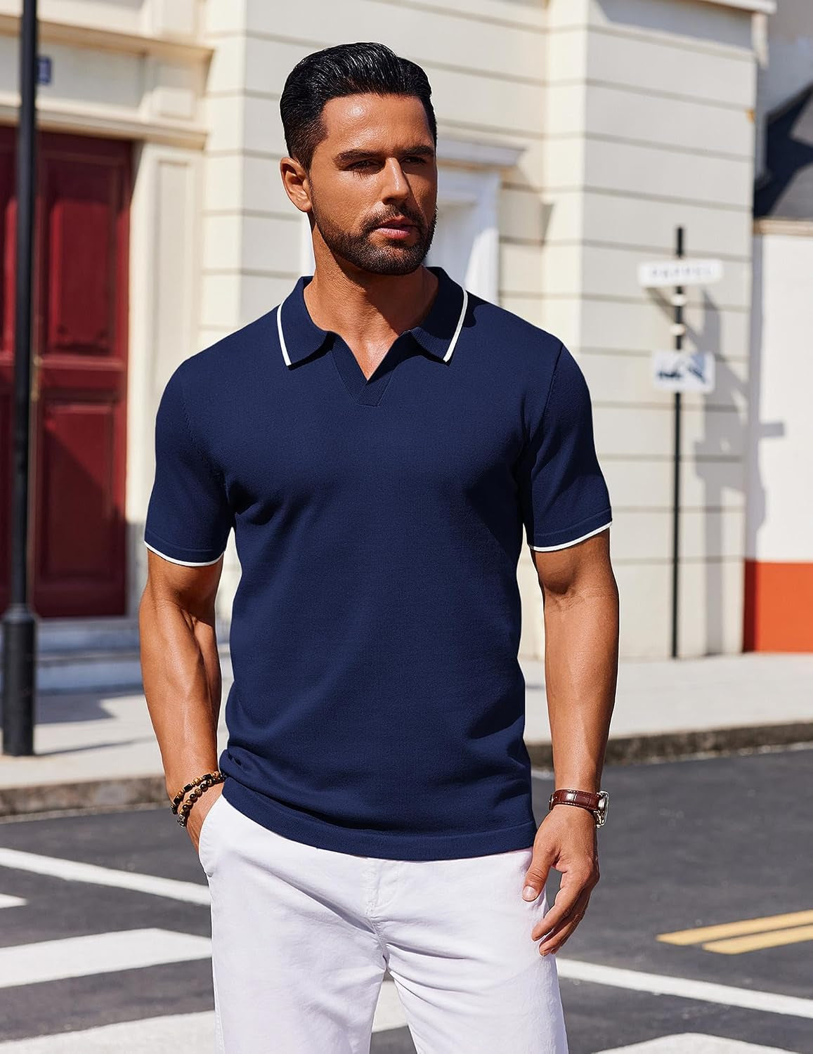 Men's Short Sleeve Casual Knit Polo Shirt - Vintage Golf Style Tops