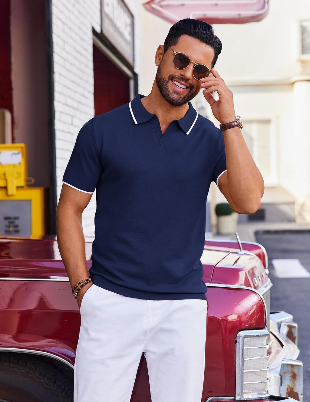 Men's Short Sleeve Casual Knit Polo Shirt - Vintage Golf Style Tops