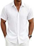 Men's Short Sleeve Linen Casual Button-Down Shirt for Summer Beach Vacations - Breathable Dress Shirt
